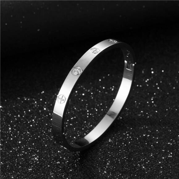 Women's Stainless Steel Crystal Bracelet with Cubic Zirconia Hinge Oval Bangle J - Picture 3 of 7